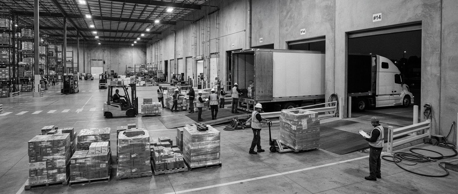 Palletised goods stored on warehouse shelving